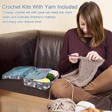 Coopay 58PCS Crochet Kit Beginners Crochet Set with Crochet Yarn, Portable Crochet Hook Set Crochet ...