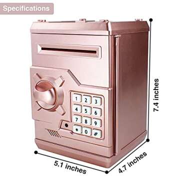 Totola Piggy Bank Electronic Mini ATM for Kids Baby Toy, Safe Coin Banks Money Saving Box Password Code Lock for Children,Boys Girls Best Gift (Rose Gold)