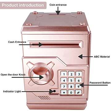 Totola Piggy Bank Electronic Mini ATM for Kids Baby Toy, Safe Coin Banks Money Saving Box Password Code Lock for Children,Boys Girls Best Gift (Rose Gold)