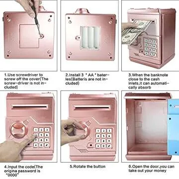 Totola Piggy Bank Electronic Mini ATM for Kids Baby Toy, Safe Coin Banks Money Saving Box Password Code Lock for Children,Boys Girls Best Gift (Rose Gold)
