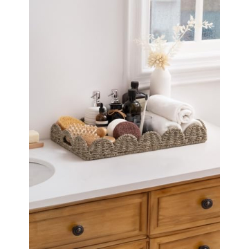 StorageWorks Large Hand-Woven Seagrass Serving Tray