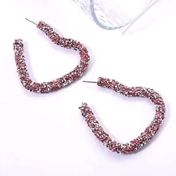 Glitter Heart Hoop Earrings for Women in Pink-Heart Style