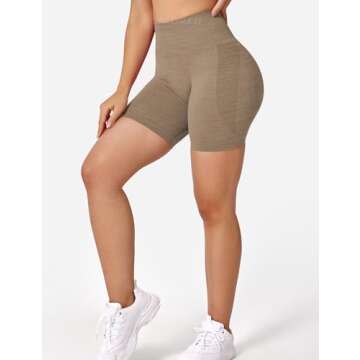YEOREO Women Seamless High Waist Shorts Smile Contour Biker Shorts Gym Yoga Workout Mocha S