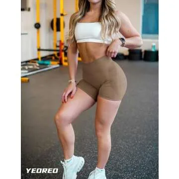 YEOREO Women Seamless High Waist Shorts Smile Contour Biker Shorts Gym Yoga Workout Mocha S