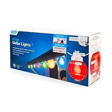 Camco 42750 Decorative RV Awning Globe Lights - 10 Multicolor Globes on White Wire, Fits Directly into Your RV Awning Track, Great for Outdoor Events