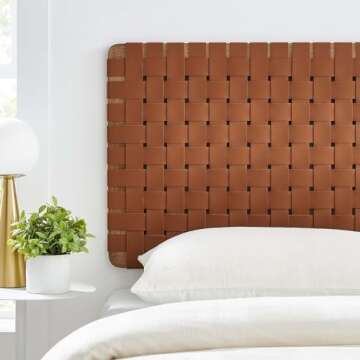 Modway Sparta Vegan Leather Weave Twin Headboard in Walnut Brown, Faux Leather Twin Headboard Only with Wall Mount Design for Children's Bedroom, College Dorm, or Guest Room