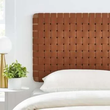 Modway Sparta Vegan Leather Weave Twin Headboard in Walnut Brown, Faux Leather Twin Headboard Only with Wall Mount Design for Children's Bedroom, College Dorm, or Guest Room
