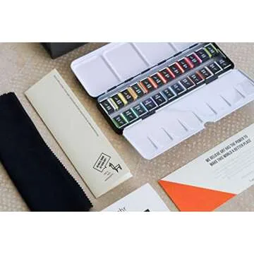 ETCHR 24 Watercolor Pan Set - Artist Quality Watercolor Half Pan Set for - Student Series Watercolor Travel Set - Bright Lightfast Watercolors