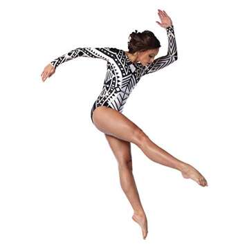 Alexandra Collection Womens Art Deco Long Sleeve Dance Costume Performance Leotard White/Gold/Black Adult X-Small