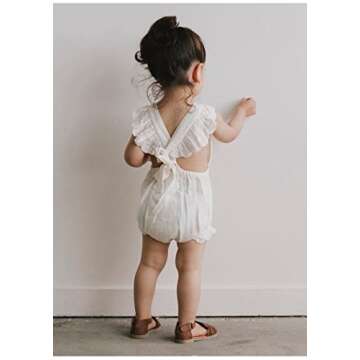 CM C&M WODRO Infant Baby Girl Bodysuit Sleeveless Ruffles Romper Sunsuit Outfit Princess Clothes (White, 6-12 Months)