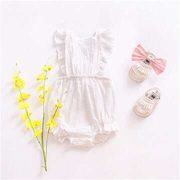 CM C&M WODRO Infant Baby Girl Bodysuit Sleeveless Ruffles Romper Sunsuit Outfit Princess Clothes (White, 6-12 Months)