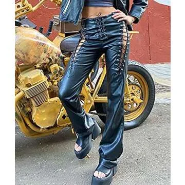 Chic High Waist Lace Up PU Leather Pants for Women