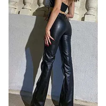 Chic High Waist Lace Up PU Leather Pants for Women