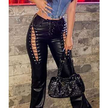 Chic High Waist Lace Up PU Leather Pants for Women
