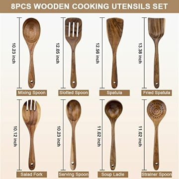 WOODME Teak Wooden Kitchen Utensil Set 8-Piece