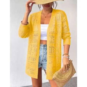 Zeagoo Women's 2025 Summer Crochet Cardigan Sweaters - Lightweight Long Sleeve Open Front Kimono Boh...