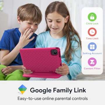 ApoloMedia K109B Kids Tablet, 10.1" Tablet for Kids, 2+32GB, Tablet for Child with EVA Shockproof Case, Google Kids Space, Parental Control, YouTube Kids, GMS, Dual Camera, Gift for Child - Rose Pink