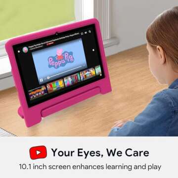 ApoloMedia K109B Kids Tablet, 10.1" Tablet for Kids, 2+32GB, Tablet for Child with EVA Shockproof Case, Google Kids Space, Parental Control, YouTube Kids, GMS, Dual Camera, Gift for Child - Rose Pink