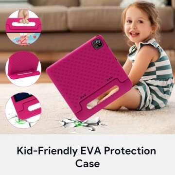 ApoloMedia K109B Kids Tablet, 10.1" Tablet for Kids, 2+32GB, Tablet for Child with EVA Shockproof Case, Google Kids Space, Parental Control, YouTube Kids, GMS, Dual Camera, Gift for Child - Rose Pink