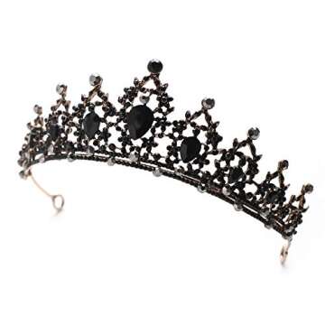 FORSEVEN Crystal Wedding Crown Rhinestone Headbands Princess Prom Birthday Party Tiara Bridal Wedding Accessories (Black)
