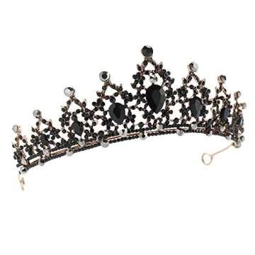 FORSEVEN Crystal Wedding Crown Rhinestone Headbands Princess Prom Birthday Party Tiara Bridal Wedding Accessories (Black)