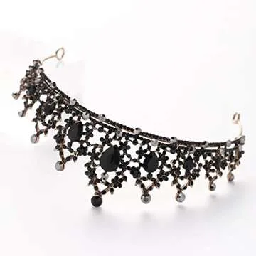 FORSEVEN Crystal Wedding Crown Rhinestone Headbands Princess Prom Birthday Party Tiara Bridal Wedding Accessories (Black)