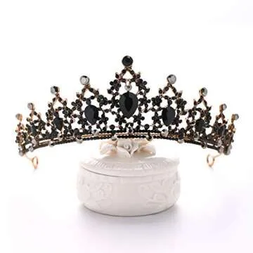 FORSEVEN Crystal Wedding Crown Rhinestone Headbands Princess Prom Birthday Party Tiara Bridal Wedding Accessories (Black)