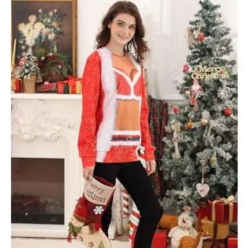 Ahegao Womens Ugly Christmas Sweater Funny Sex Design Coat Stylish 1 Piece Clothing for 80s 90s Adult Girls Long Sleeve Pullover Sweatshirt Red M