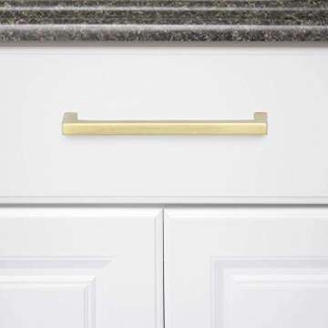 Amazon Basics Modern Square Cabinet Pull Handle, 5.39-inch Length (5-inch Hole Center), Golden Champagne, 10-pack
