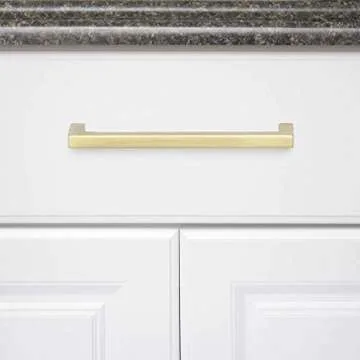 Amazon Basics Modern Square Cabinet Pull Handle, 5.39-inch Length (5-inch Hole Center), Golden Champagne, 10-pack