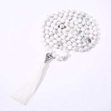 BALIBALI 108 Mala Beads Necklace Semi-Precious Gem Stones Meditation Necklace 108 Hand Knotted Japa ...
