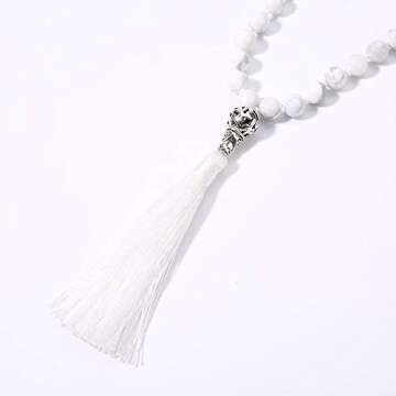 BALIBALI 108 Mala Beads Necklace Semi-Precious Gem Stones Meditation Necklace 108 Hand Knotted Japa Mala Beaded Tassel Necklace with Tree of Life Pendant