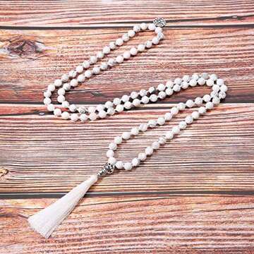 BALIBALI 108 Mala Beads Necklace Semi-Precious Gem Stones Meditation Necklace 108 Hand Knotted Japa Mala Beaded Tassel Necklace with Tree of Life Pendant