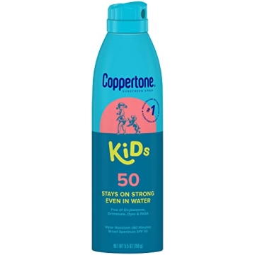 Coppertone Sunscreen Spray SPF 50, Broad Spectrum, Water Resistant for Kids, #1 Pediatrician Recommended Brand, 5.5 Ounce (Pack of 2)