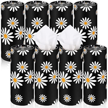 8 Pack Car Tissue Holder - Bulk Cylinder Round Tissue Boxes for Travel & Cup Holders (Flower Style)
