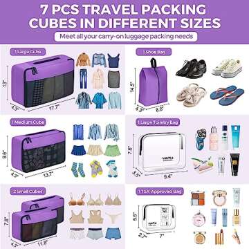 YAMIU Packing Cubes for Suitcases, 7 Pcs luggage organizer bags with Shoe Bag, 2 Waterproof Travel T...