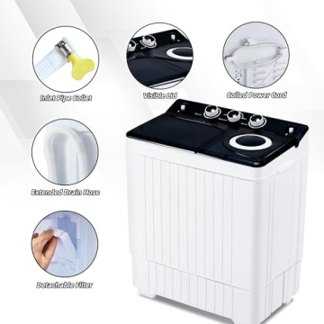 HABUTWAY Portable Washing Machine 26Lbs Capacity Washer&Dryer Combo Twin Tub Laundry 2 In 1 Washer(18Lbs) & Spinner(8Lbs) with Built-in Gravity Drain Pump,for Apartment,Dorms,RV Camping (black+white)