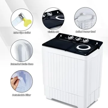 HABUTWAY Portable Washing Machine 26Lbs Capacity Washer&Dryer Combo Twin Tub Laundry 2 In 1 Washer(18Lbs) & Spinner(8Lbs) with Built-in Gravity Drain Pump,for Apartment,Dorms,RV Camping (black+white)