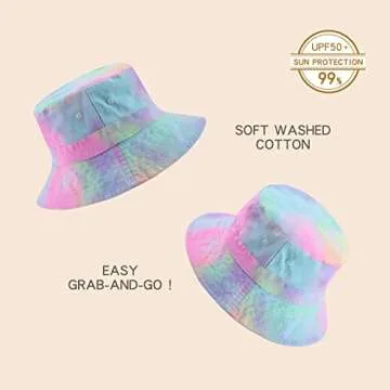 KEEPFLY Cotton Bucket Hat for Women Men Packable Travel Summer Beach Sun Hat Unisex Vacation Headwear,Tiedye Purple Blue