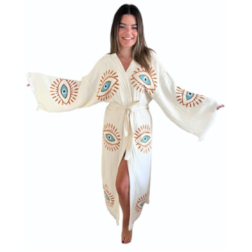Handmade Evil Eye Kimono Women Beach Cover Up Festival