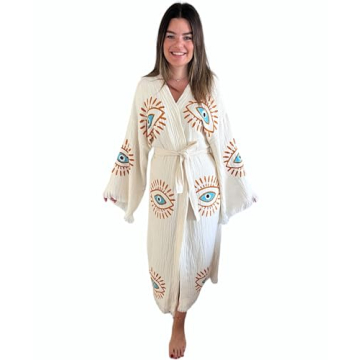 Handmade Evil Eye Kimono Women Beach Cover Up Festival