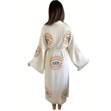 Handmade Evil Eye Kimono Women Beach Cover Up Festival