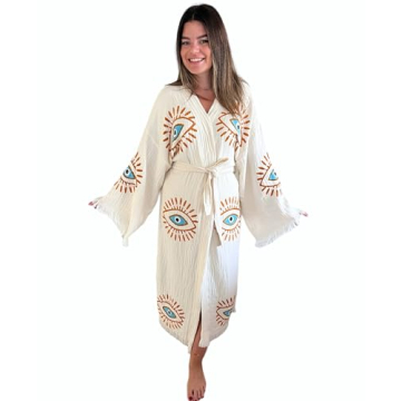 Handmade Evil Eye Kimono Women Beach Cover Up Festival