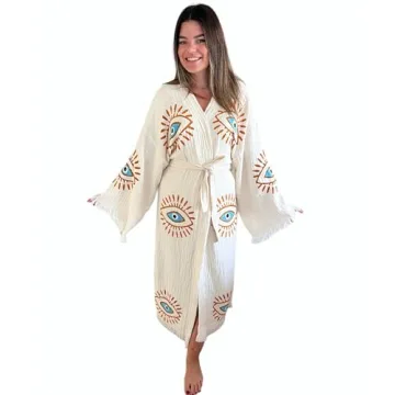 Handmade Evil Eye Kimono Women Beach Cover Up Festival