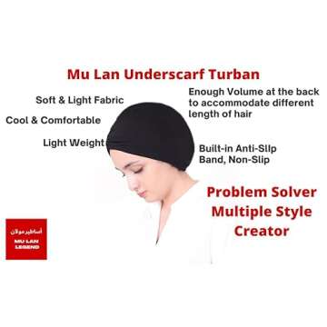 Silk Story Cotton Jersey Turban Hair Cover Under Scarf Shawl Hijab Cap Bonnet Cap Instant (Black)