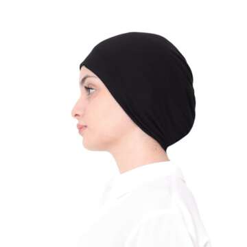 Silk Story Cotton Jersey Turban Hair Cover Under Scarf Shawl Hijab Cap Bonnet Cap Instant (Black)