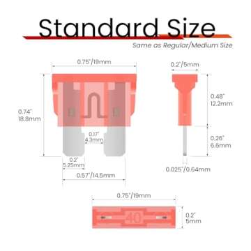 25Pcs 40 Amp Standard Car Fuses for Automotive Use