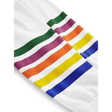 Romwe Women's Loose Casual Long Sleeve Rainbow Print Pullover Sweatshirt Top White S