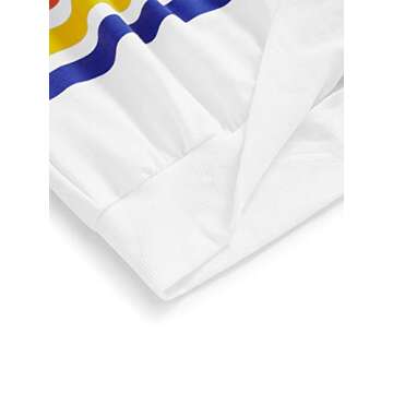 Romwe Women's Loose Casual Long Sleeve Rainbow Print Pullover Sweatshirt Top White S