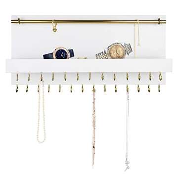 SANY DAYO HOME 27 Hooks Wall Mounted Necklace Holder 14 x 6 inch Hanging Rustic Wooden Jewelry Organ...